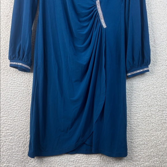 NWOT Colleen Lopez Womens Teal Side Shirred Surplice Faux Wrap Dress Size Medium - Picture 8 of 13